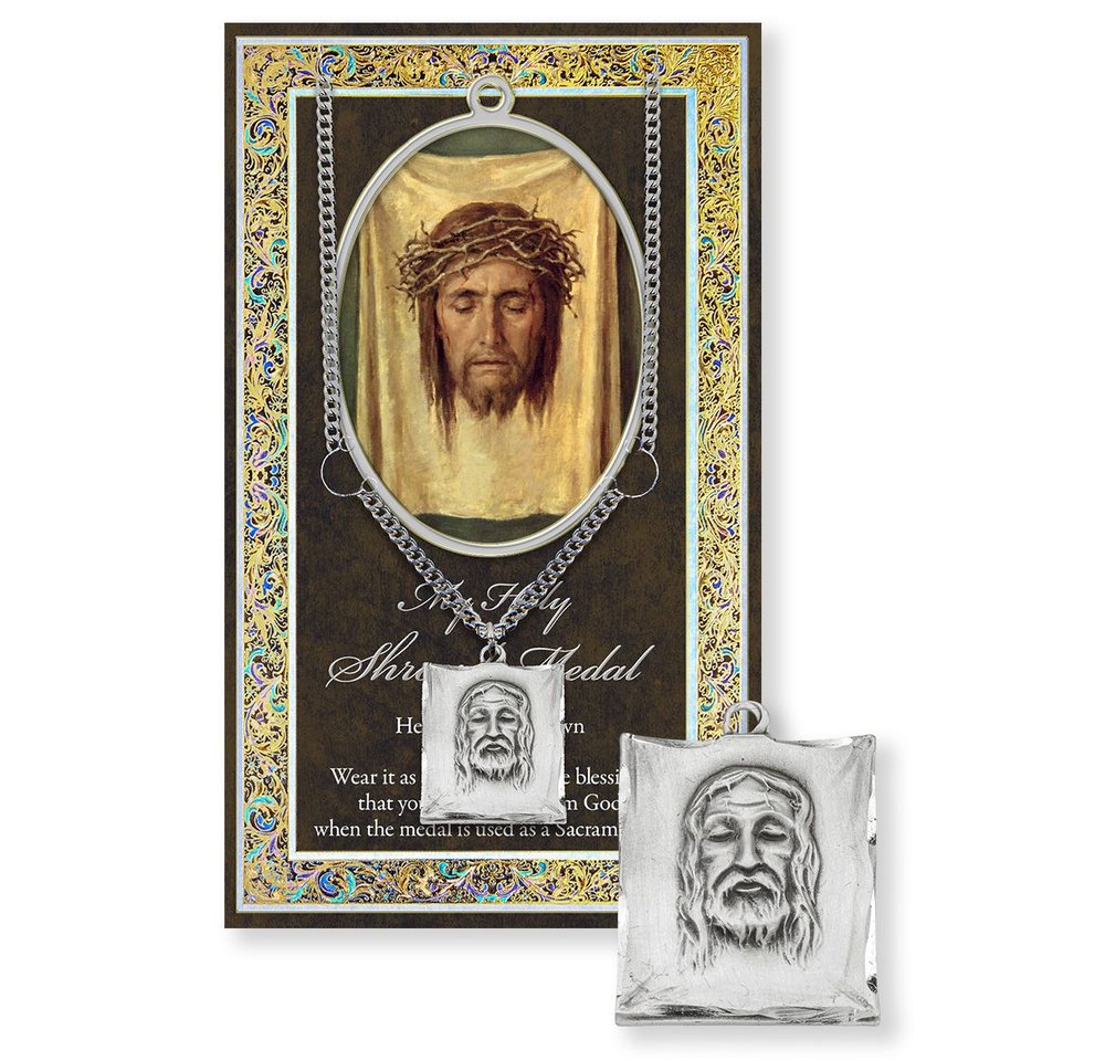 Holy Shroud/Holy Face Pewter Medal Necklace & Prayer Card Pamphlet
