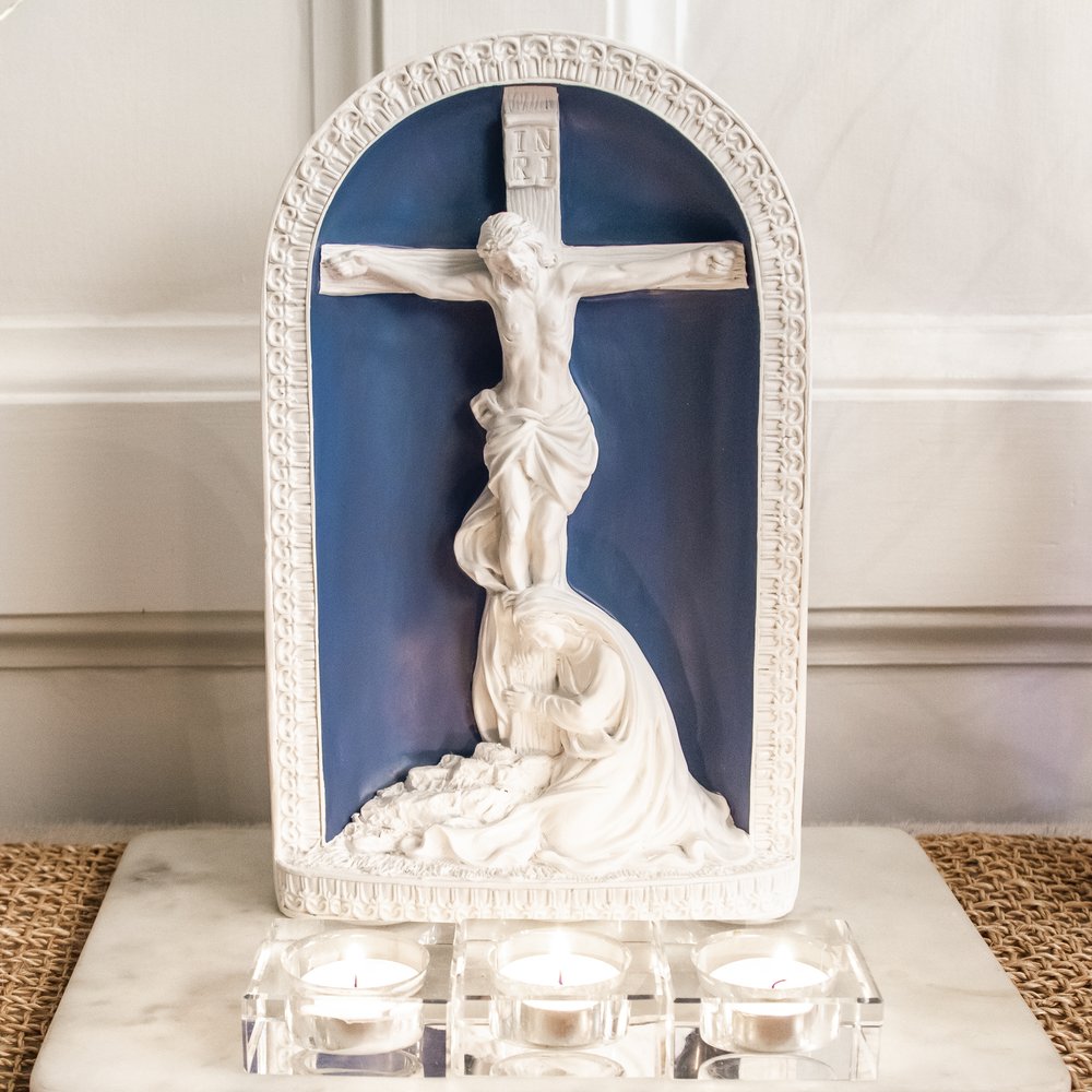 Mary & Jesus at the Crucifixion della Robbia Style Plaque - 12"