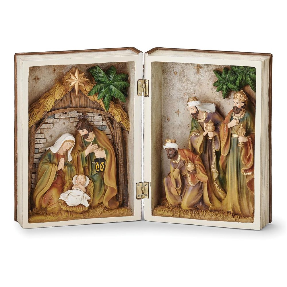 One-Piece Nativity Shadowbox Book Statue - 10"