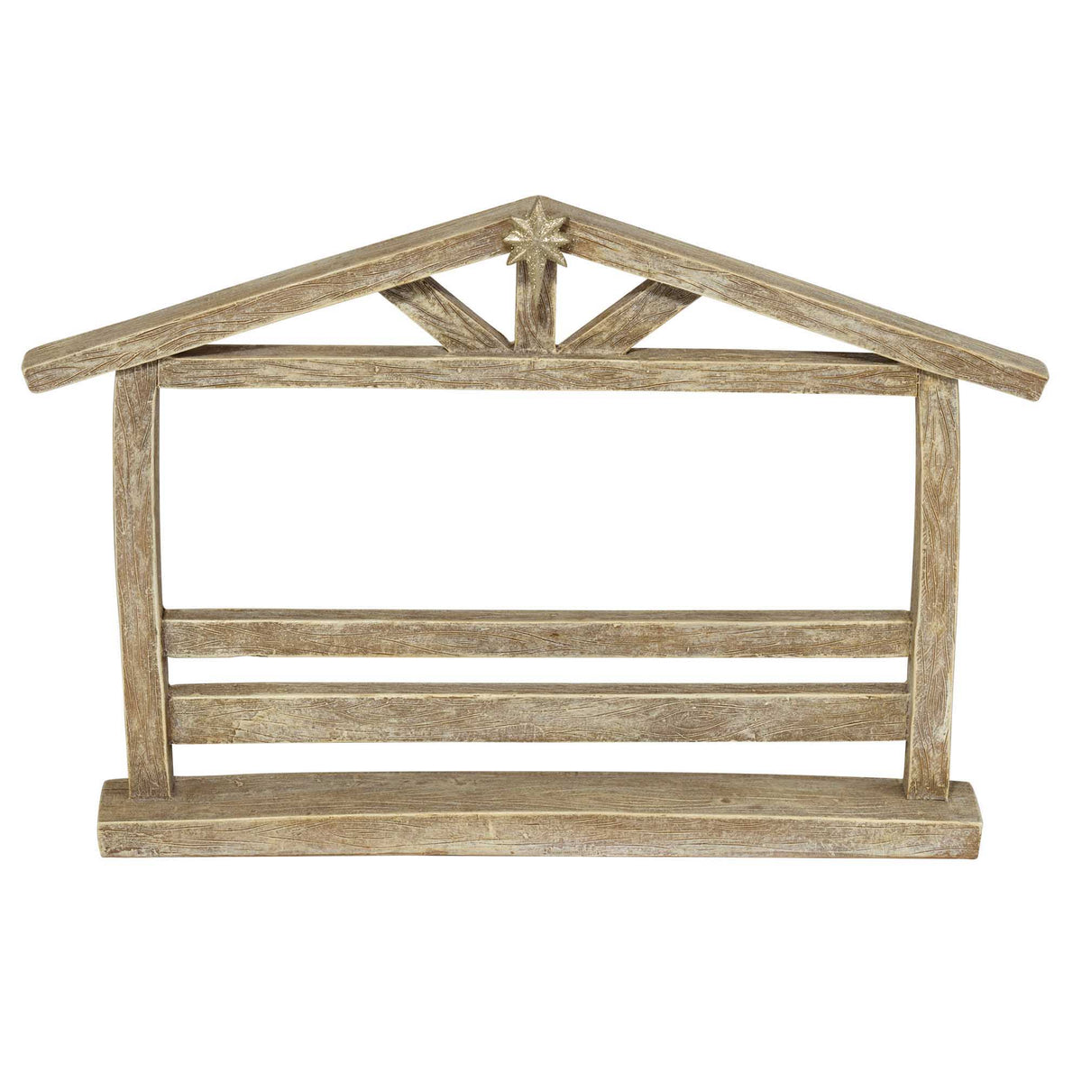 White & Gold Nativity Set with Rustic Creche – 11 Pieces