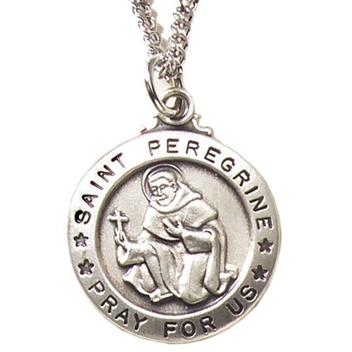 Sterling Silver St. Peregrine Medal Necklace - 20"