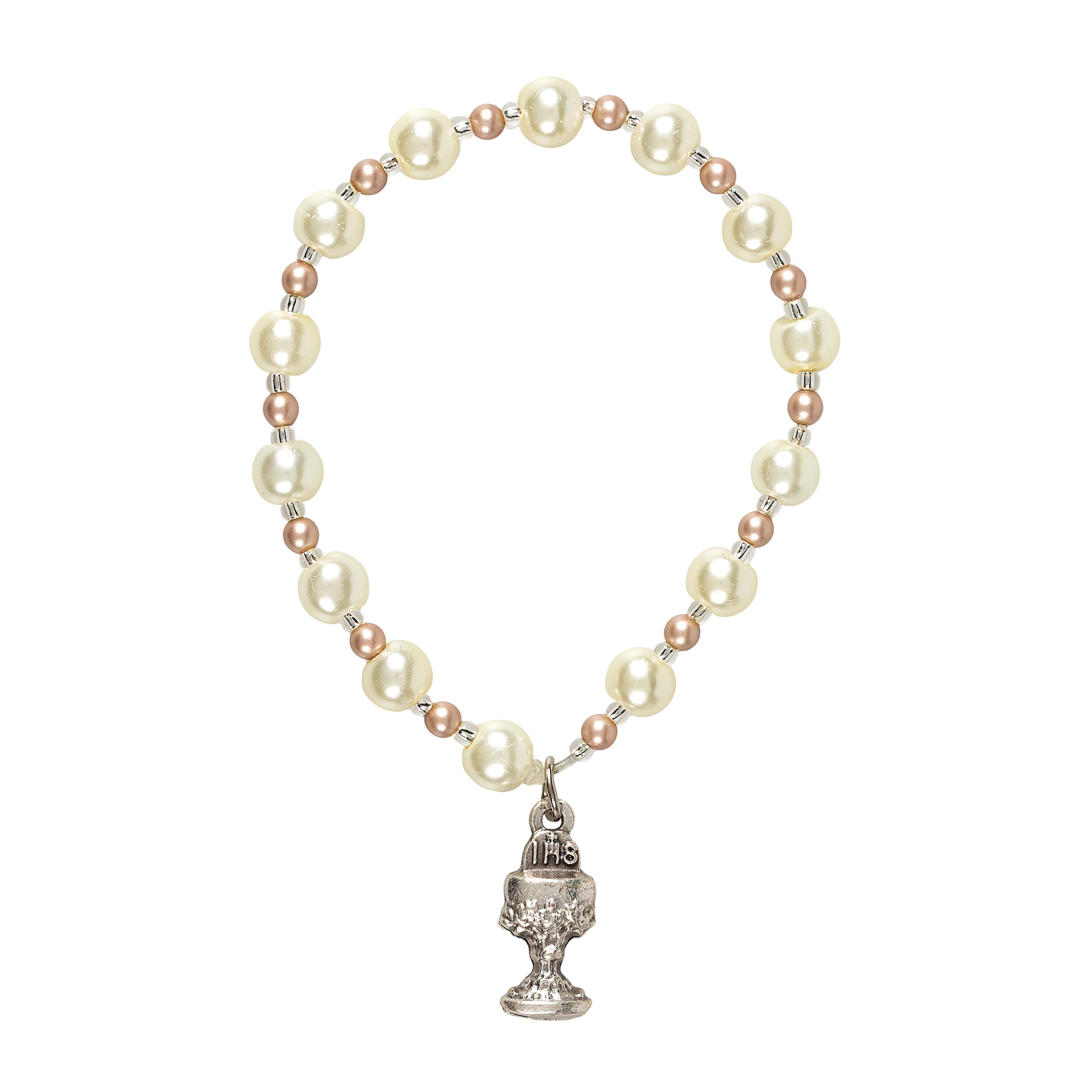 Two-Tone Pearl & Silver First Communion Bracelet Set
