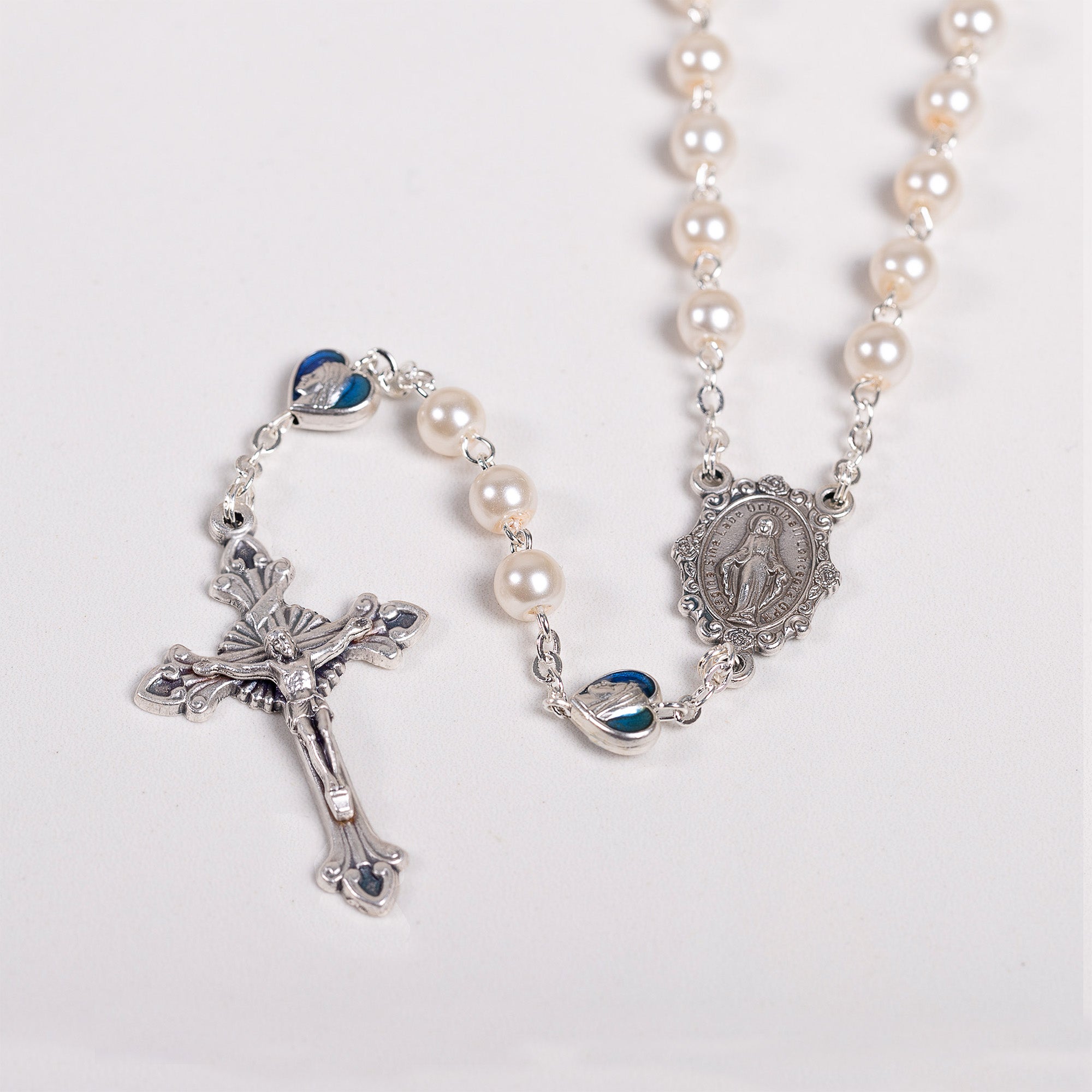 Delicate Glass Pearl & Blue Rosary
