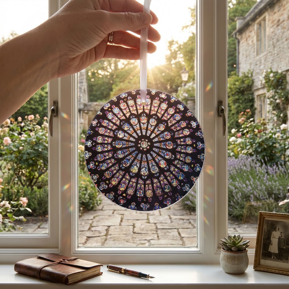 Notre Dame Stained Glass Window Suncatcher - 6"