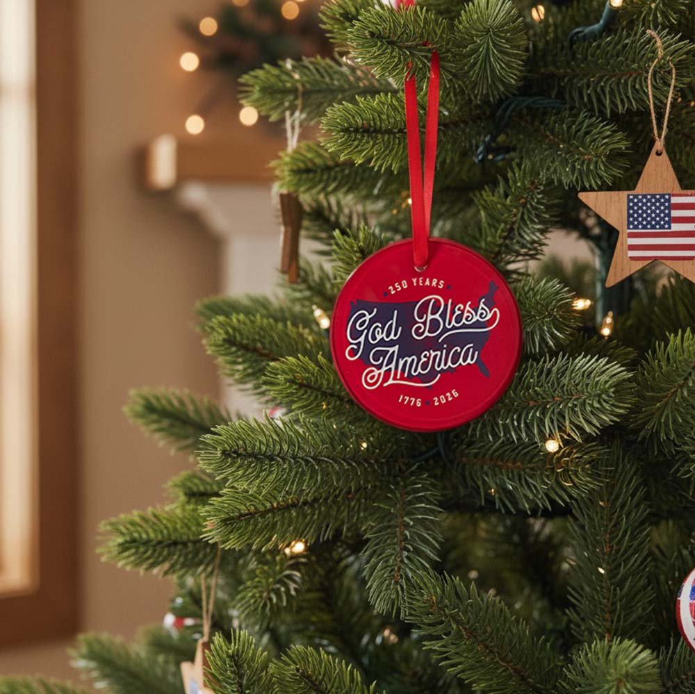 God Bless America 250th Commemorative Glass Ornament