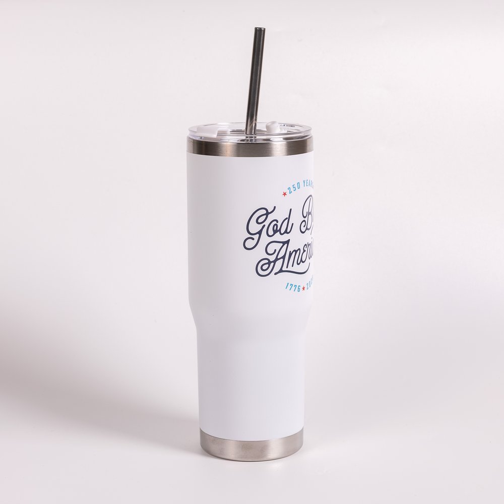 Personalized God Bless America 250th Commemorative Tumbler with Straw