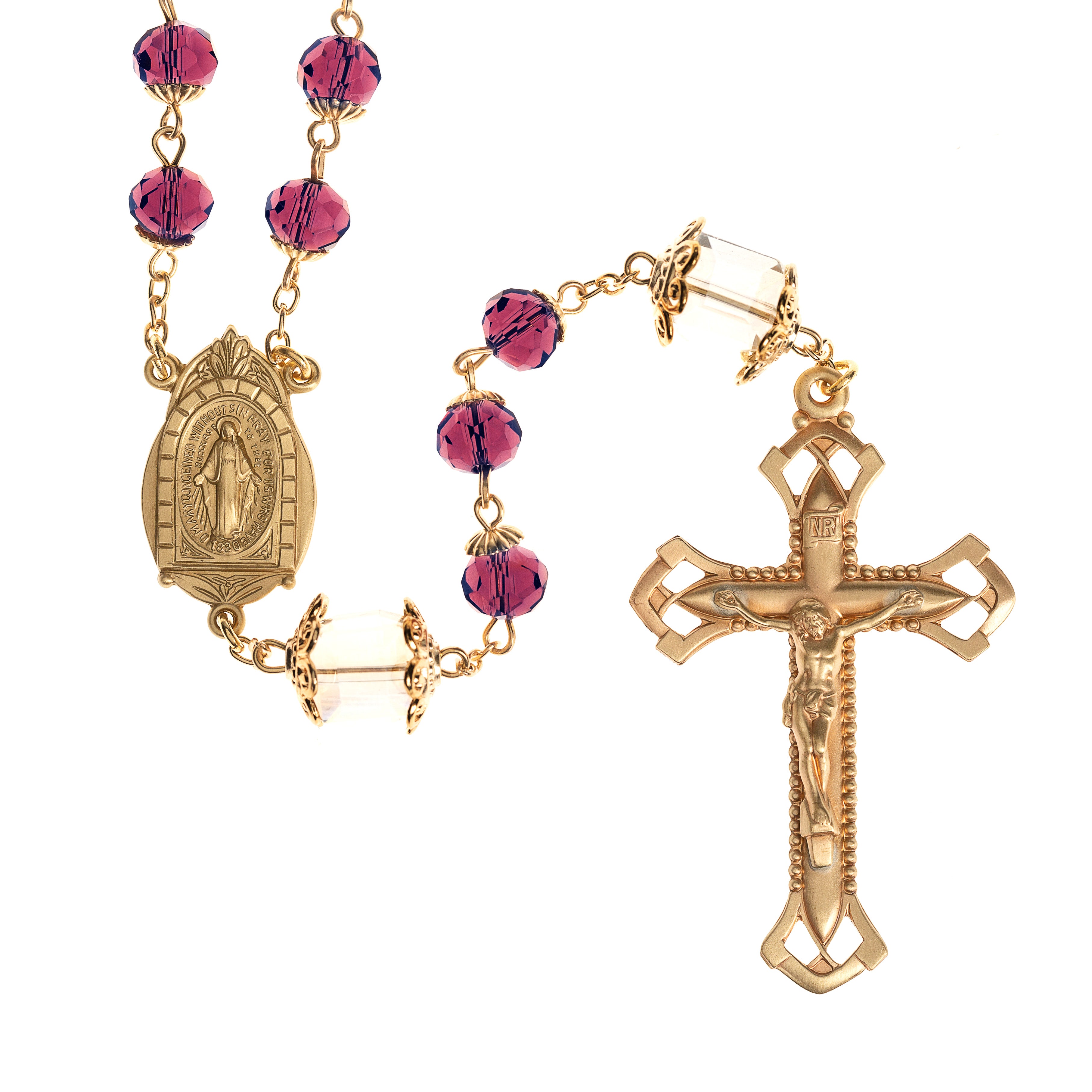 Amethyst & Brass Crystal Bead Rosary