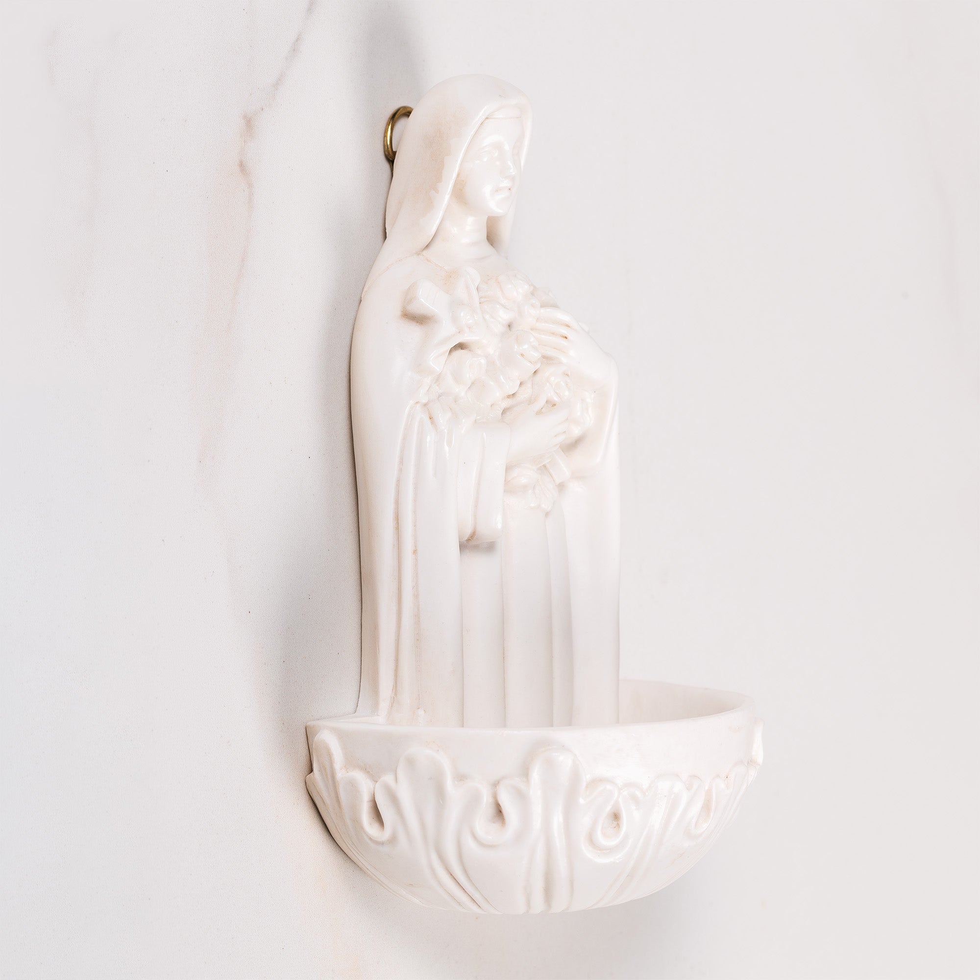 St. Therese Antique White Holy Water Font - 6.3"