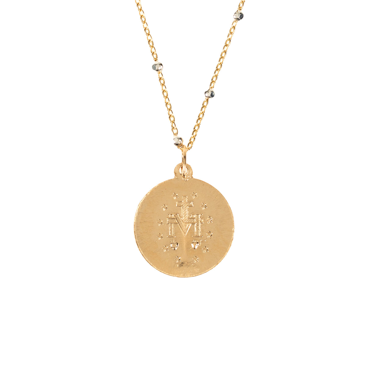 Round Miraculous Medal Necklace with Beaded Accents