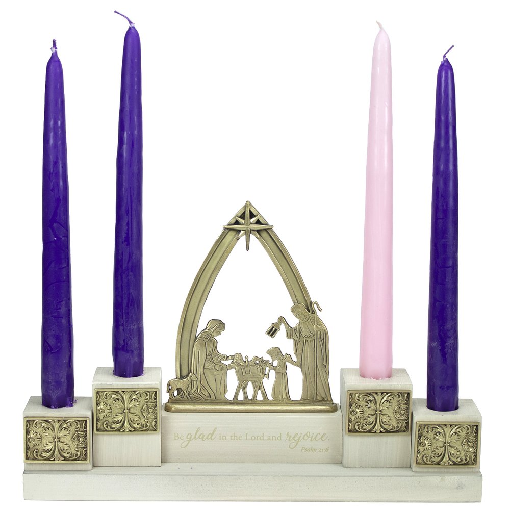 White Nativity Advent Candle Holder & Candles