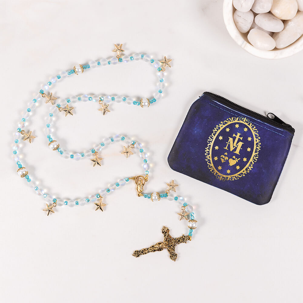Crown of Stars Rosary & Miraculous Rosary Pouch Gift Set