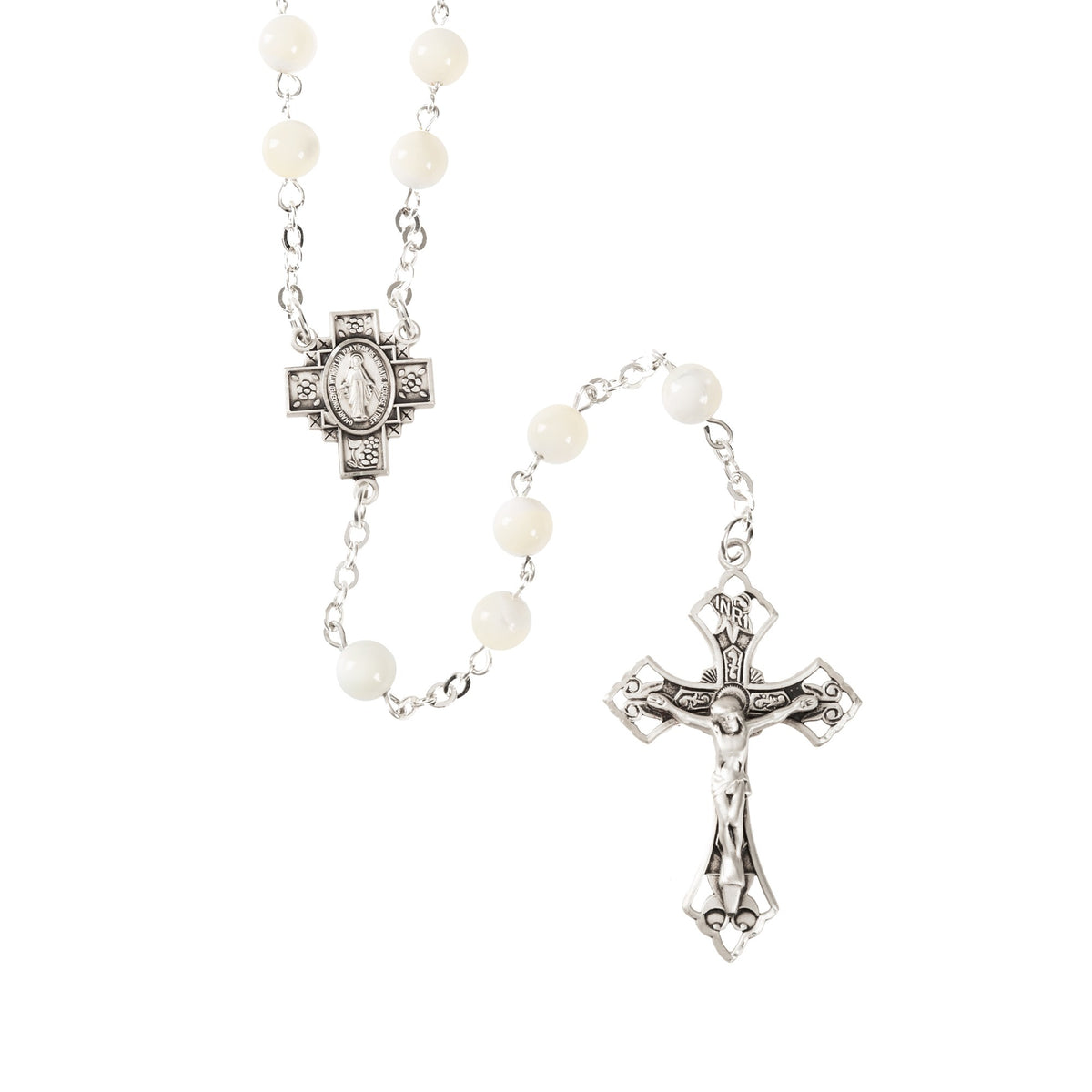 Ornate Mother of Pearl and Sterling Silver Rosary