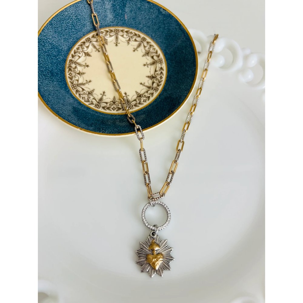 Sacred Heart Mixed Metal & Crystal Necklace
