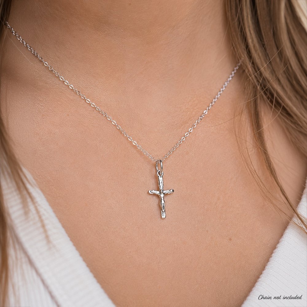 Petite Sterling Silver Rustic Crucifix Pendant - .75"