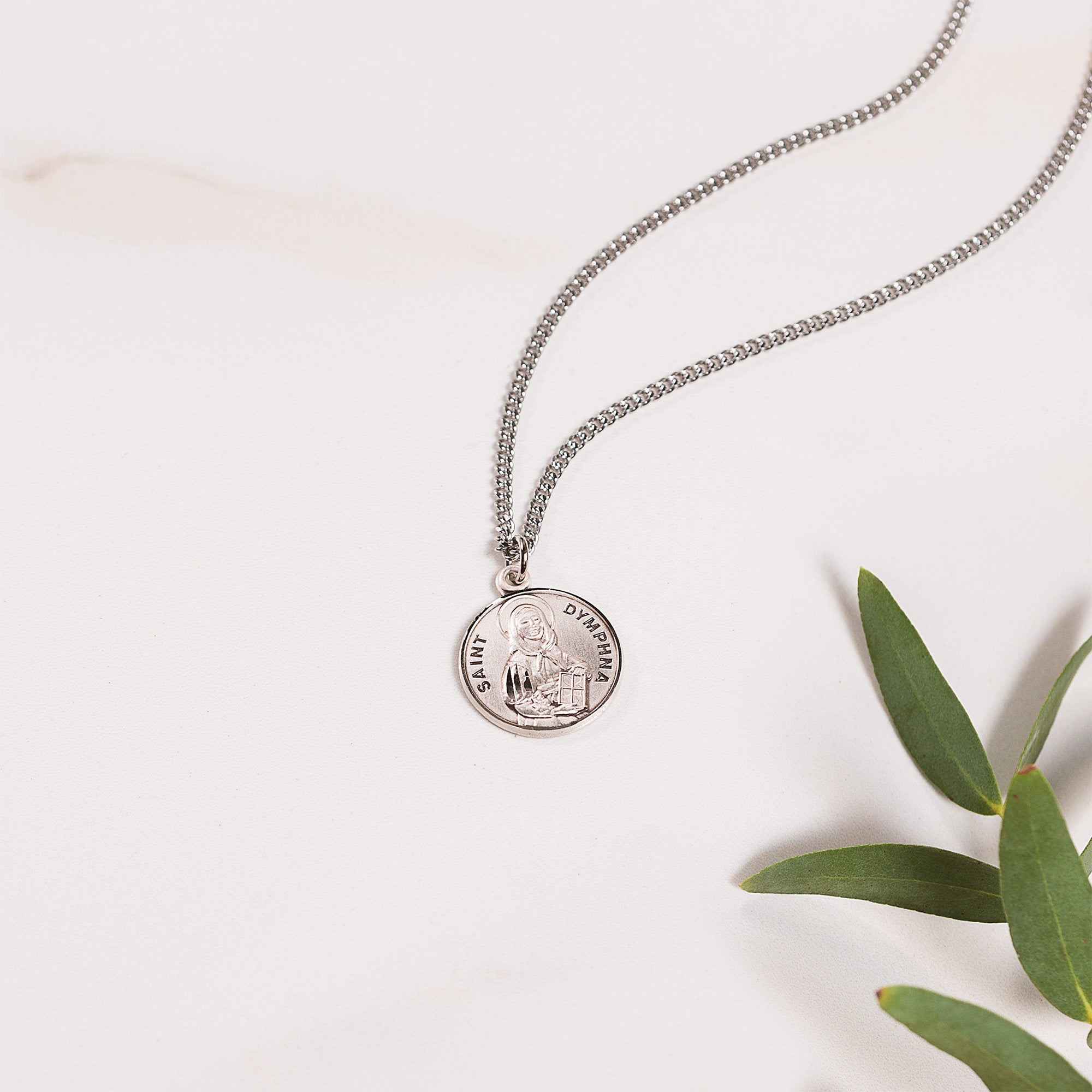 Petite Silver Round St. Dymphna Necklace