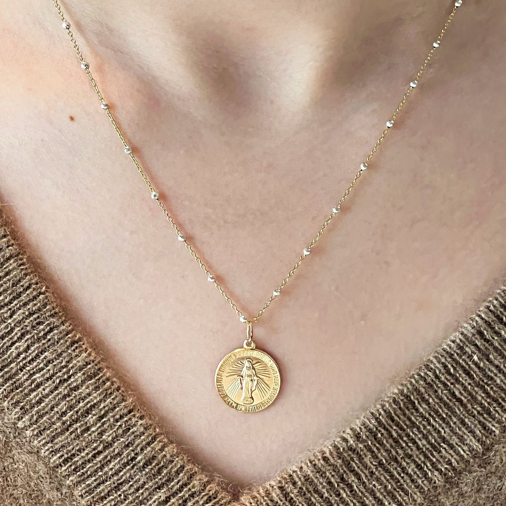 Round Miraculous Medal Necklace with Beaded Accents