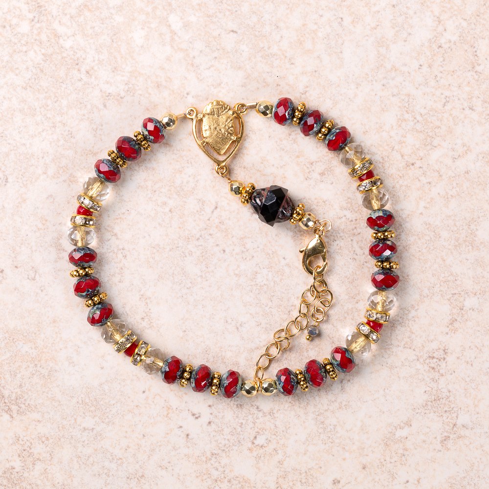 Sacred Heart & Precious Blood Crystal Bracelet