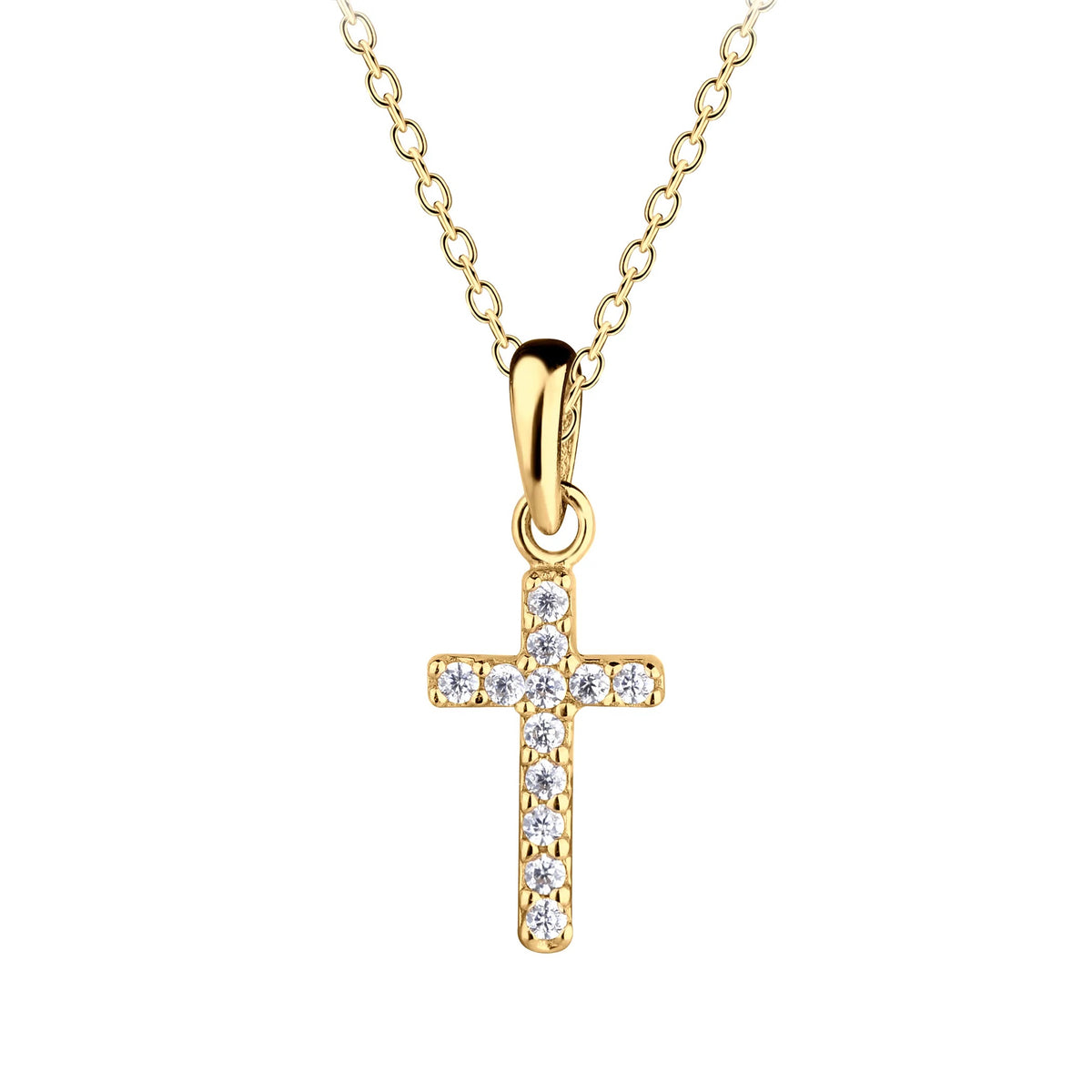 Girl's Gold & Cubic Zirconia Cross Necklace - 14"