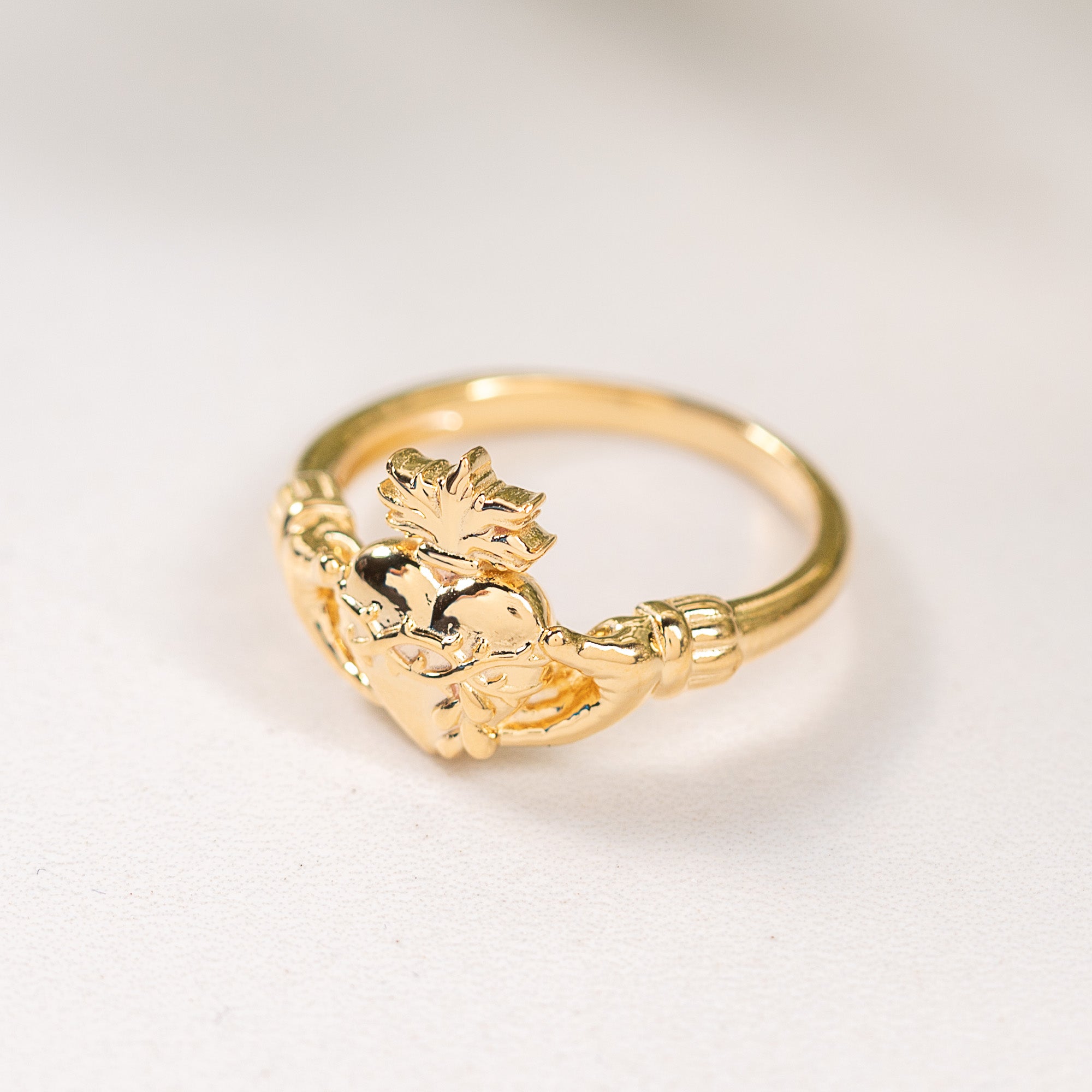Gold Over Sterling Sacred Heart Claddagh Ring