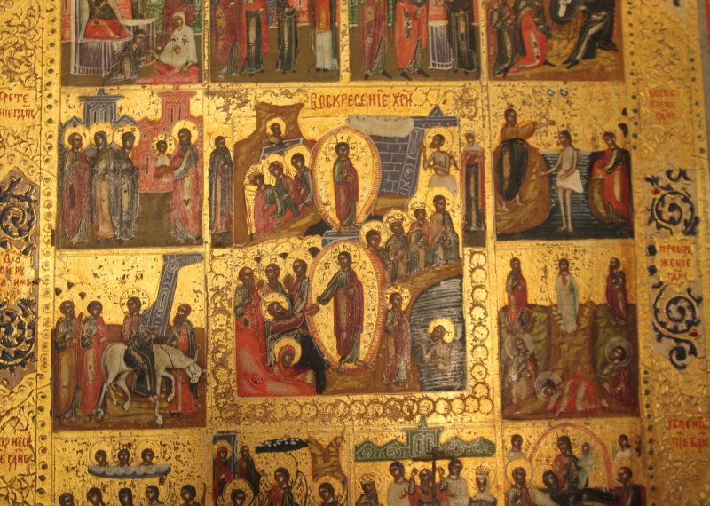 Ancient Russian Orthodox Icon of the 12 Great Feasts of the Churchs 
