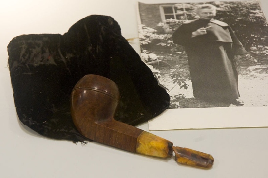 Pipe, Tobacco Pouch, and Photograph of St. Titus Brandsma